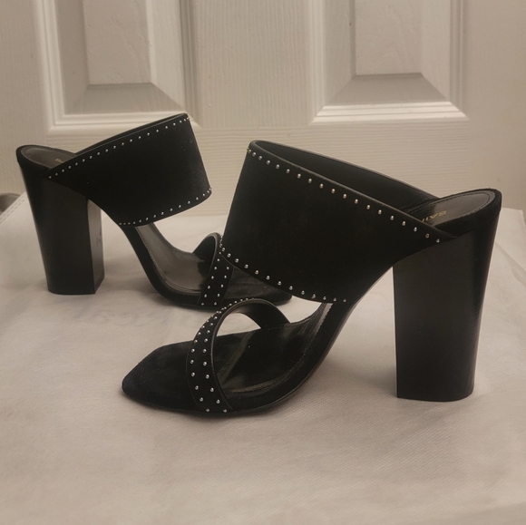 Saint Laurent Black Oak Slide Studded Sandals Sz 36 - Picture 13 of 16